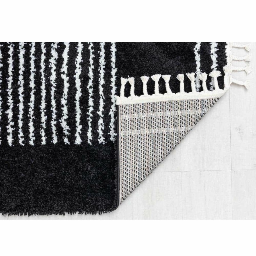 Rugs * | Ebony Twilight Shag Black 8 Ft. X 10 Ft. Stripe Area Rug By Cosmoliving By Cosmopolitan