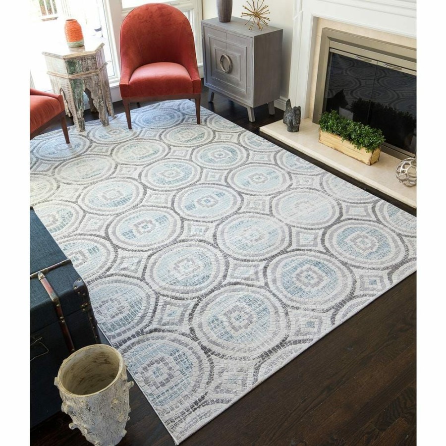 Rugs * | Mercer Mosaic Ivory Blue 8 Ft. X 10 Ft. Area Rug By Cosmoliving By Cosmopolitan